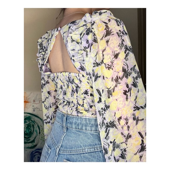 💐 NWT Free People Mabel Printed Blouse in Lilac Combo 💐 - Picture 3 of 5